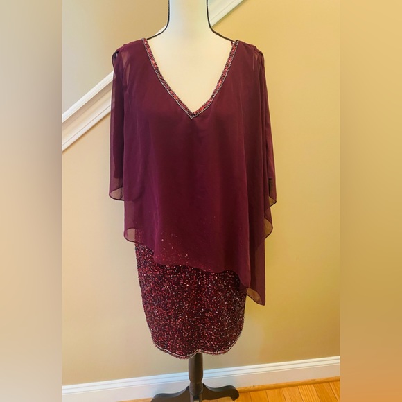 J Kara Dress women burgundy knee sequence NWT size#16 - Picture 3 of 13
